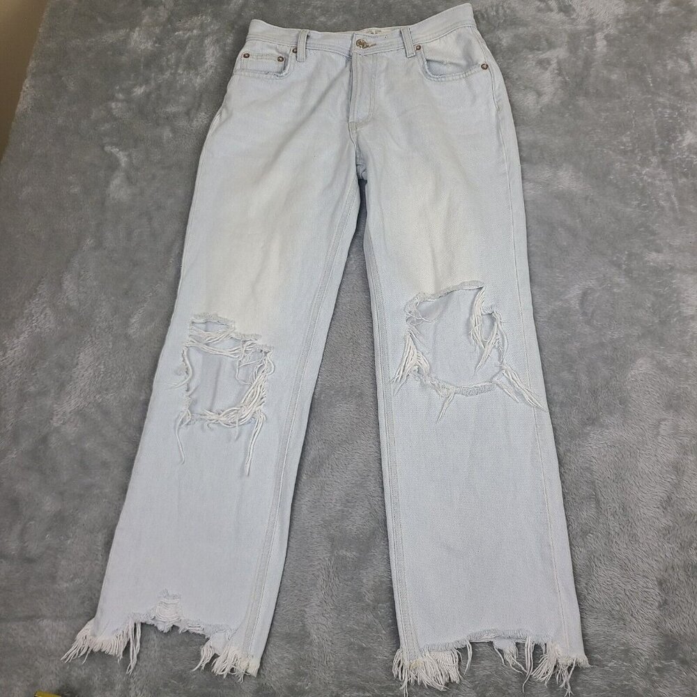 Free People Maggie Jeans Size 25* Chewed Hem Distressed Straight Relaxed Ankle‎